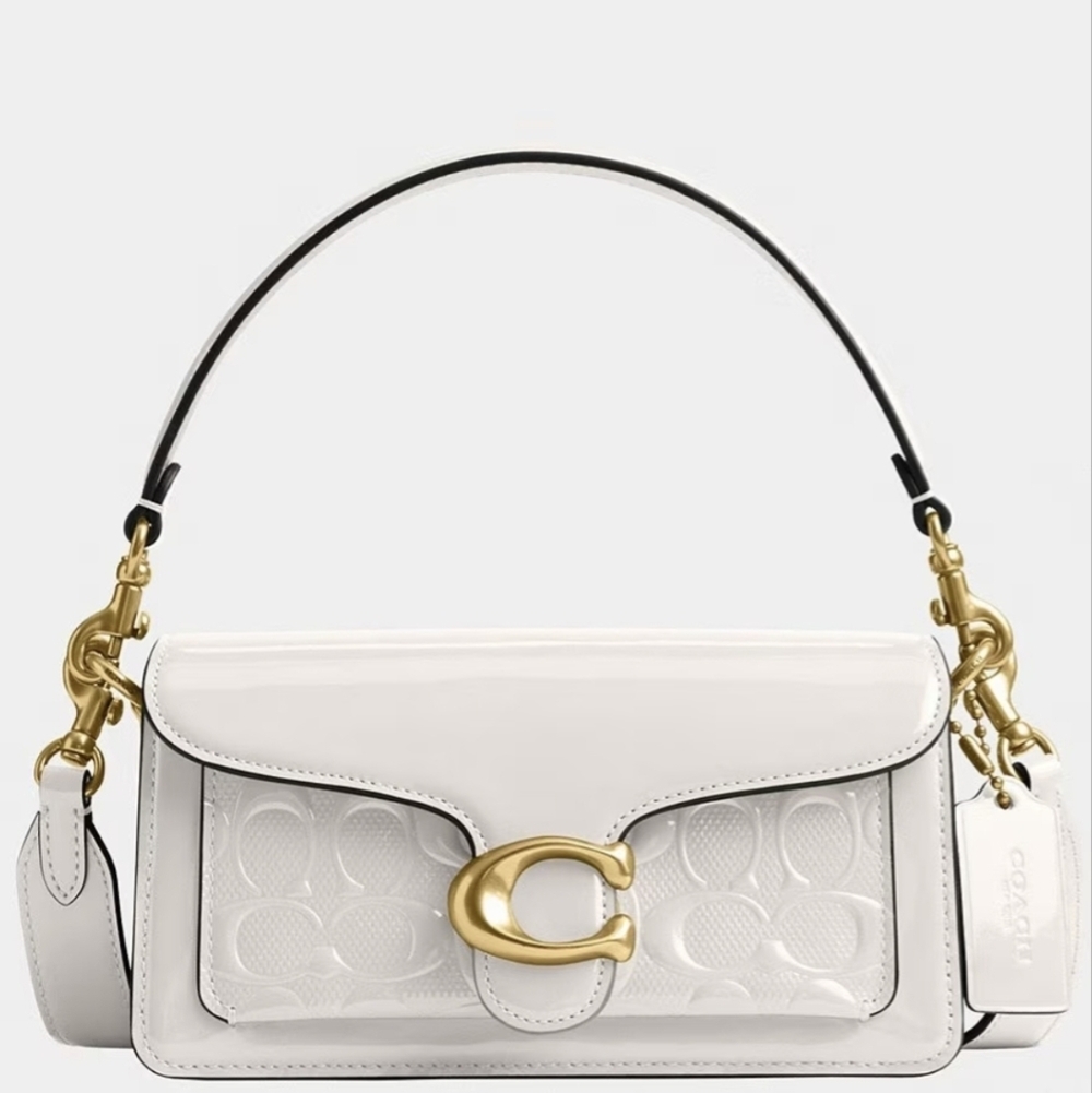 Tabby Signature Embossed Logo Patent Leather Shoulder Bag 20